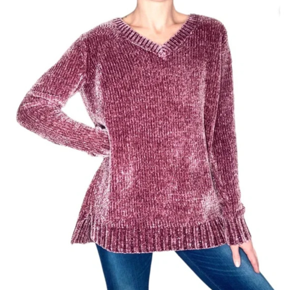 Orvis Classic Collection Size S V Neck Shimmering Knit Soft Chenille Sweater‎